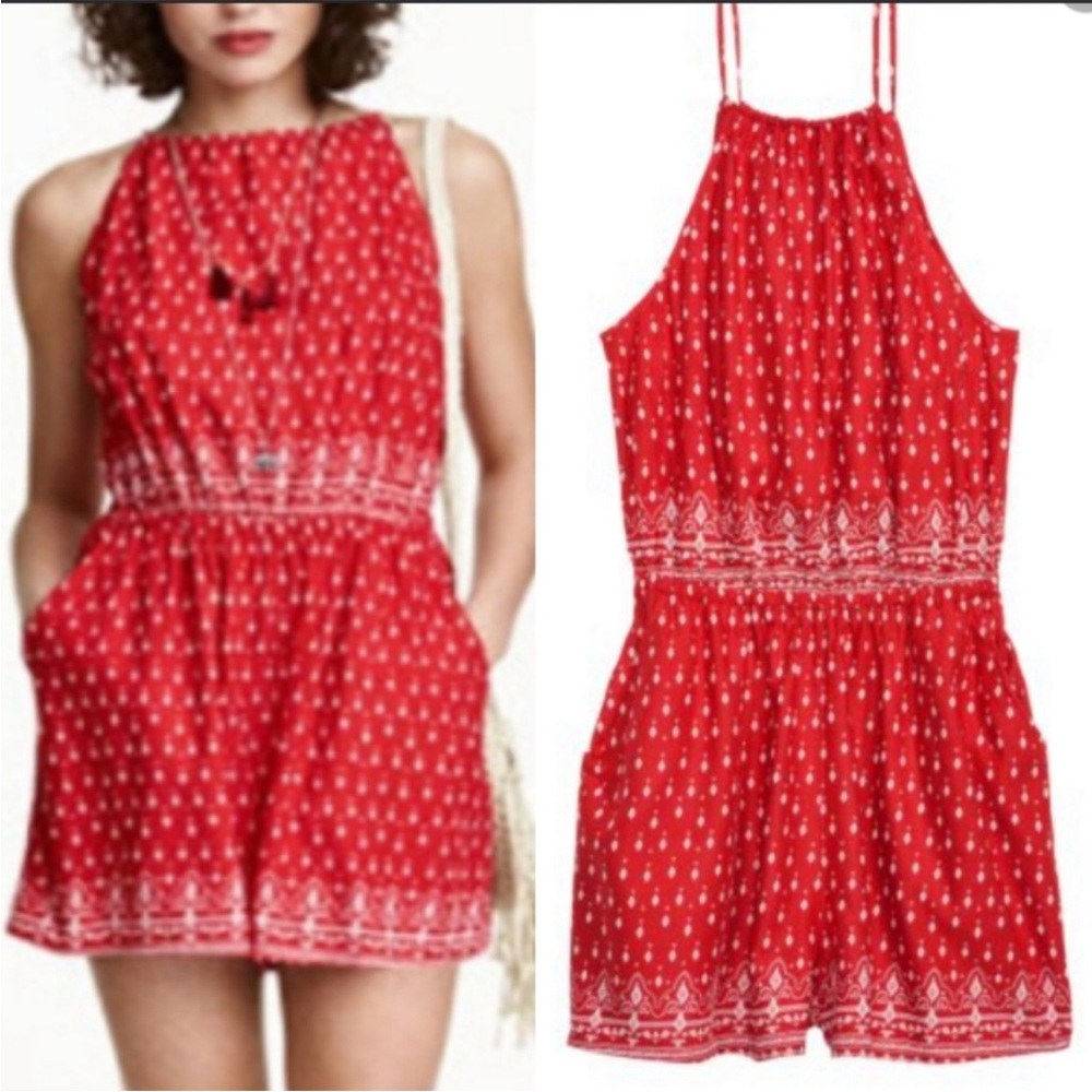 Red Printed Halter Romper HM Coachella jumpsuit